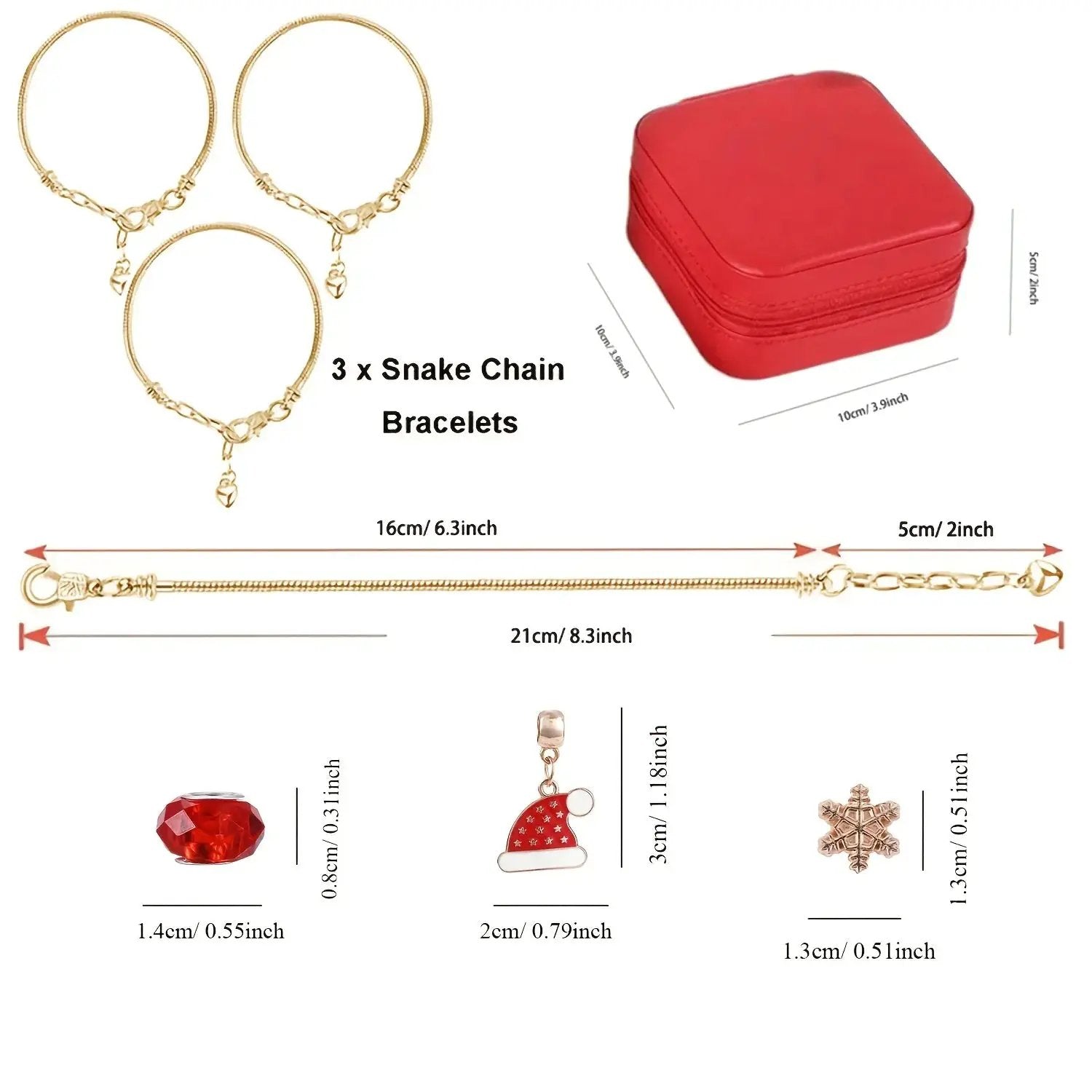 Red Green Bead Christmas Bracelet Making Kit with Charm Beads by House Of Avana