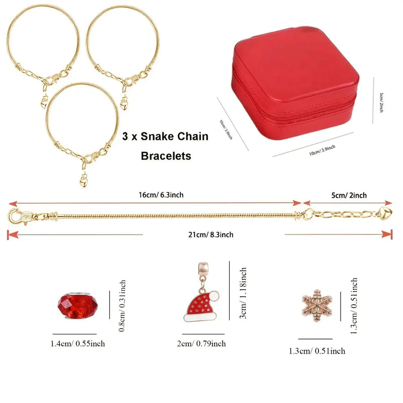 Red Green Bead Christmas Bracelet Making Kit with Charm Beads by House Of Avana
