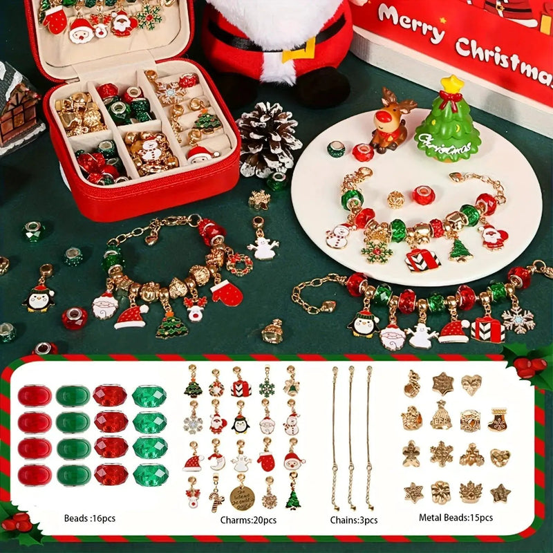 Red Green Bead Christmas Bracelet Making Kit with Charm Beads by House Of Avana