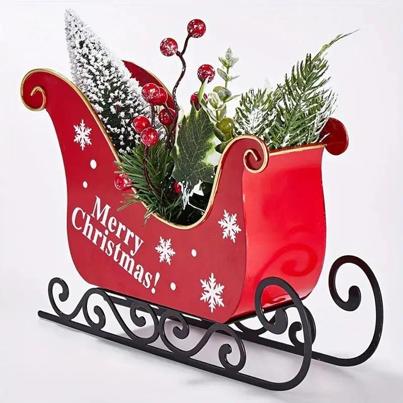 Red Metal Mini Desktop Christmas Sled with Snowflake Design by House Of Avana