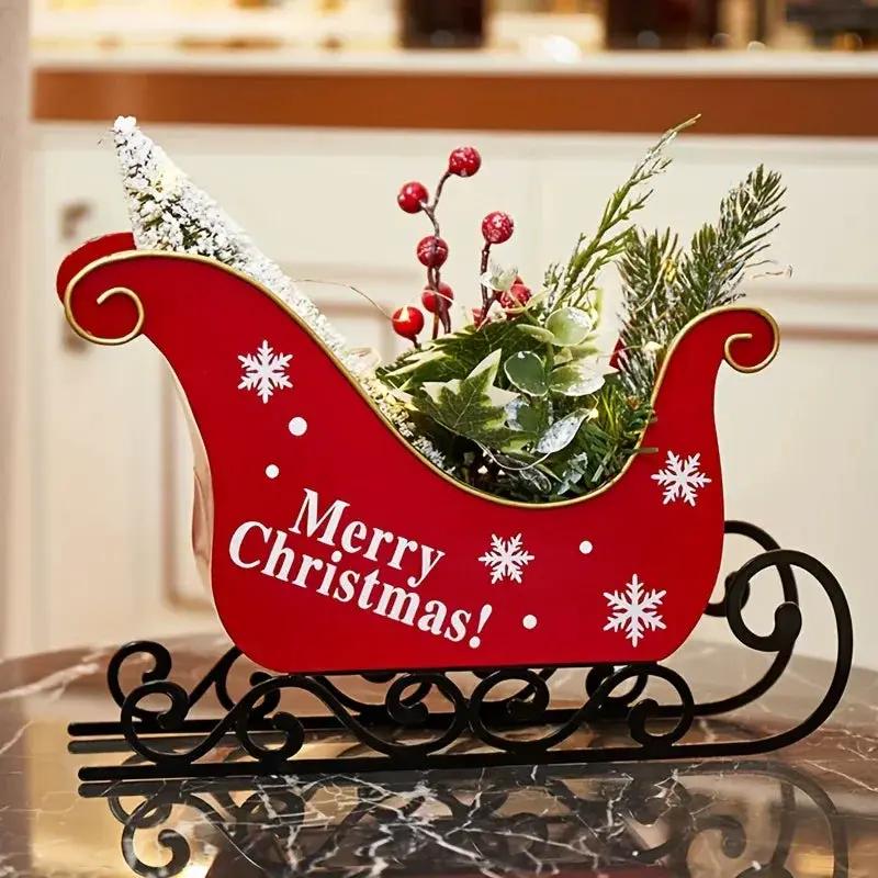 Red Metal Mini Desktop Christmas Sled with Snowflake Design by House Of Avana