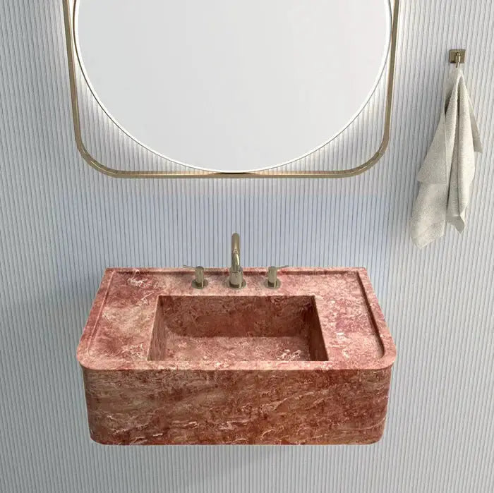 Red Travertine Honed and Filled Wall-Mount Bathroom Sink 16x30x8 by GobekDesign