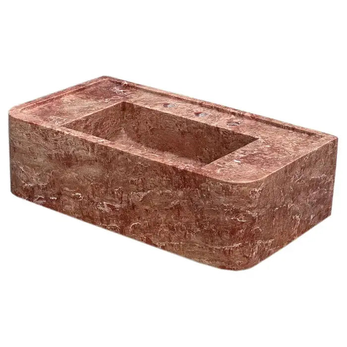 Red Travertine Honed and Filled Wall-Mount Bathroom Sink 16x30x8 by GobekDesign