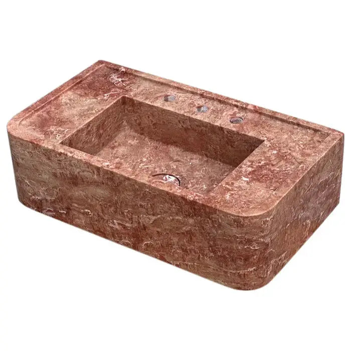 Red Travertine Honed and Filled Wall-Mount Bathroom Sink 16x30x8 by GobekDesign