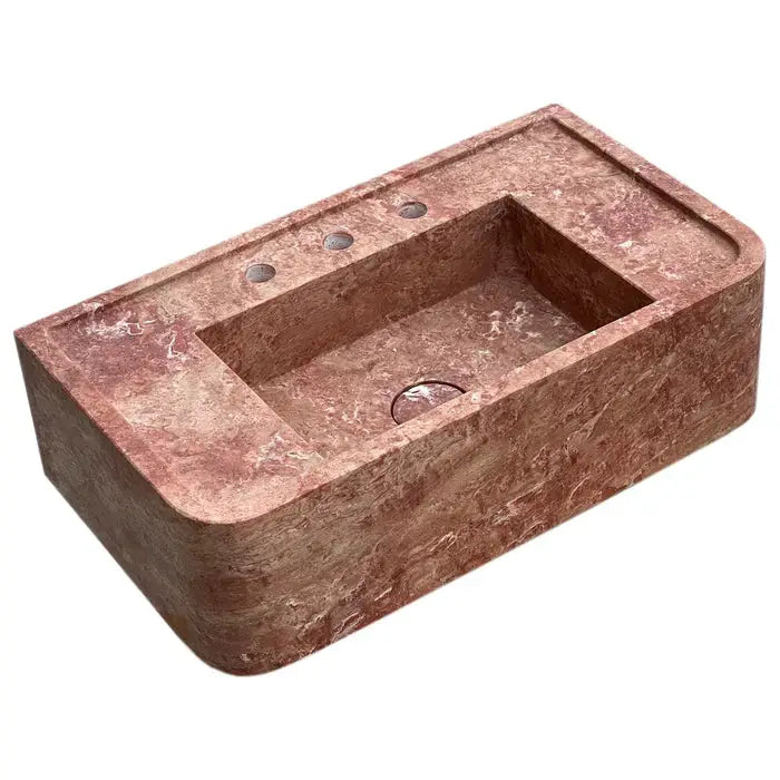 Red Travertine Honed and Filled Wall-Mount Bathroom Sink 16x30x8 by GobekDesign