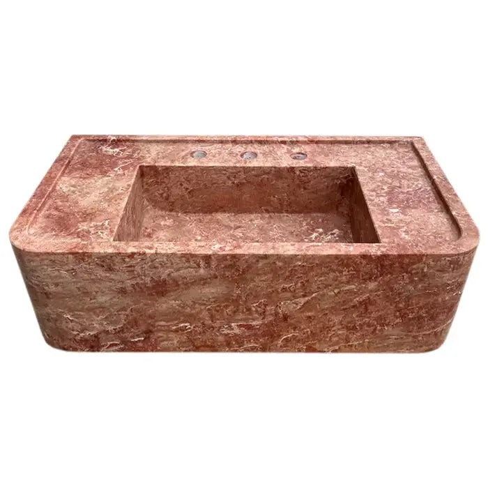 Red Travertine Honed and Filled Wall-Mount Bathroom Sink 16x30x8 by GobekDesign
