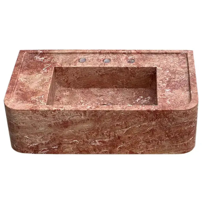 Red Travertine Honed and Filled Wall-Mount Bathroom Sink 16x30x8 by GobekDesign