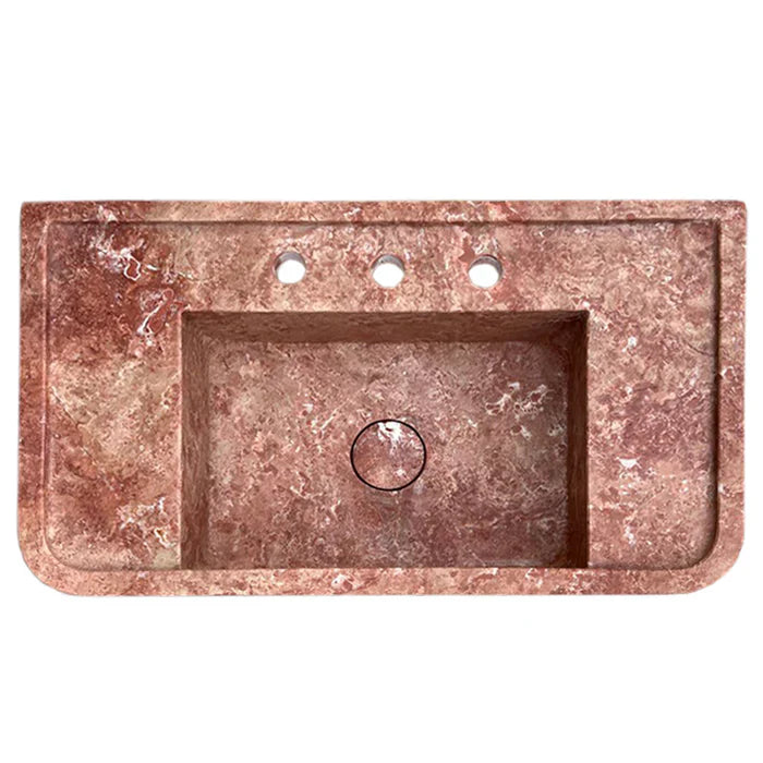 Red Travertine Rectangular Wall-mount Bathroom Sink (W)16" (L)30" (H)8" by GobekDesign