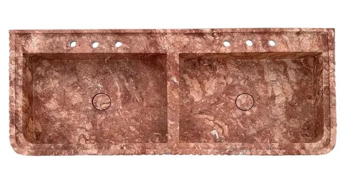 Red Travertine Double Bathroom Vanity Sink 48 inch - Fluted Design by GobekDesign