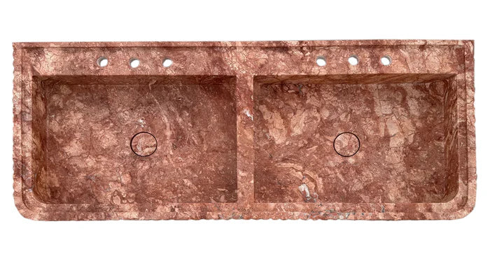 Red Travertine Double Bathroom Vanity Sink Fluted on Front and Edges (W)20" (L)48" (H)6" by GobekDesign