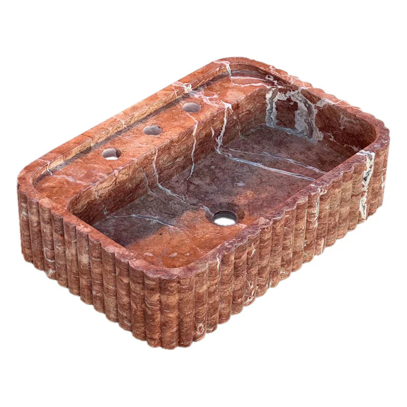Red Travertine Wall-mount Bathroom Sink Ribbed Textured (W)16" (W)24" (H)6" by GobekDesign