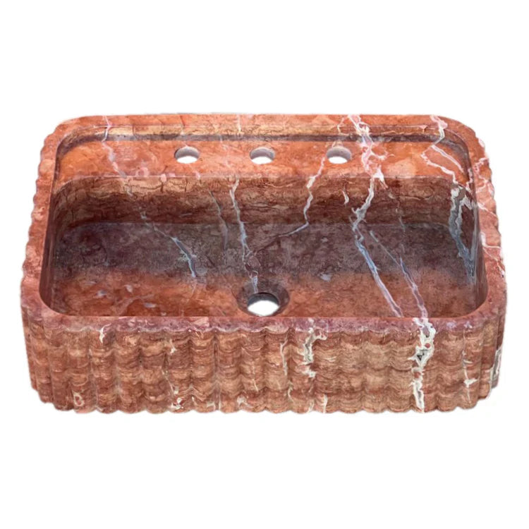 Red Travertine Wall-mount Bathroom Sink Ribbed Textured (W)16" (W)24" (H)6" by GobekDesign