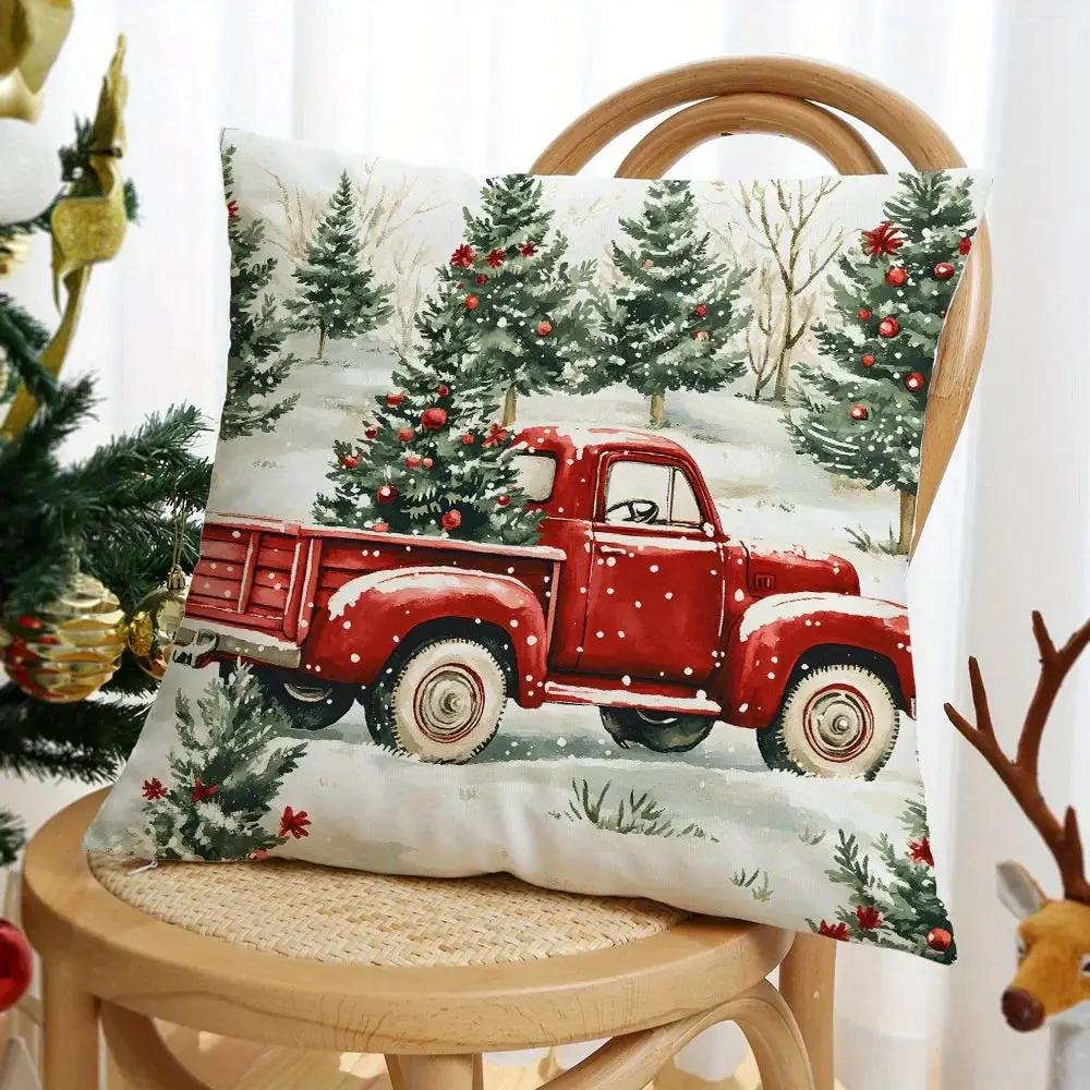 Red Velvet Throw Pillow with Hidden Zipper and Christmas Tree Pattern by House Of Avana