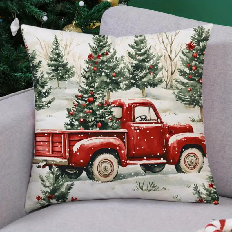 Red Velvet Throw Pillow with Hidden Zipper and Christmas Tree Pattern by House Of Avana