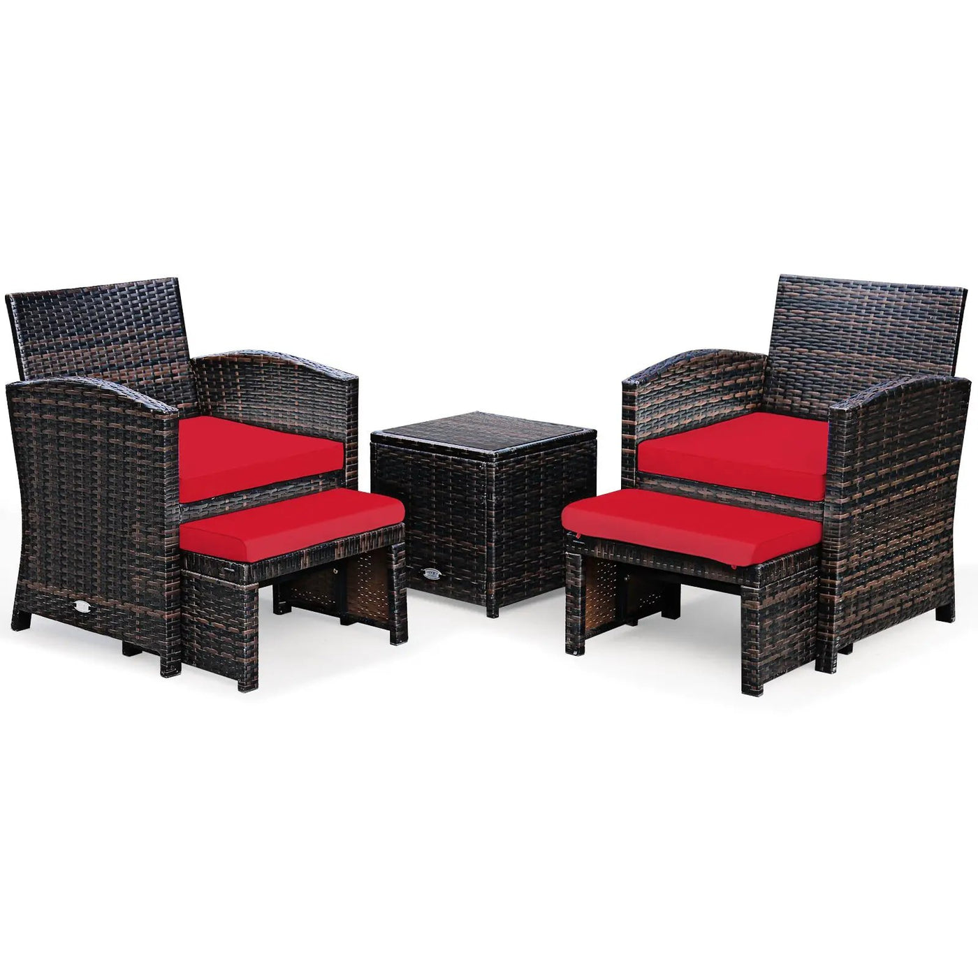 5 Pieces Patio Rattan Furniture Set with Ottoman and Tempered Glass Coffee Table-Gray by DirectDeals