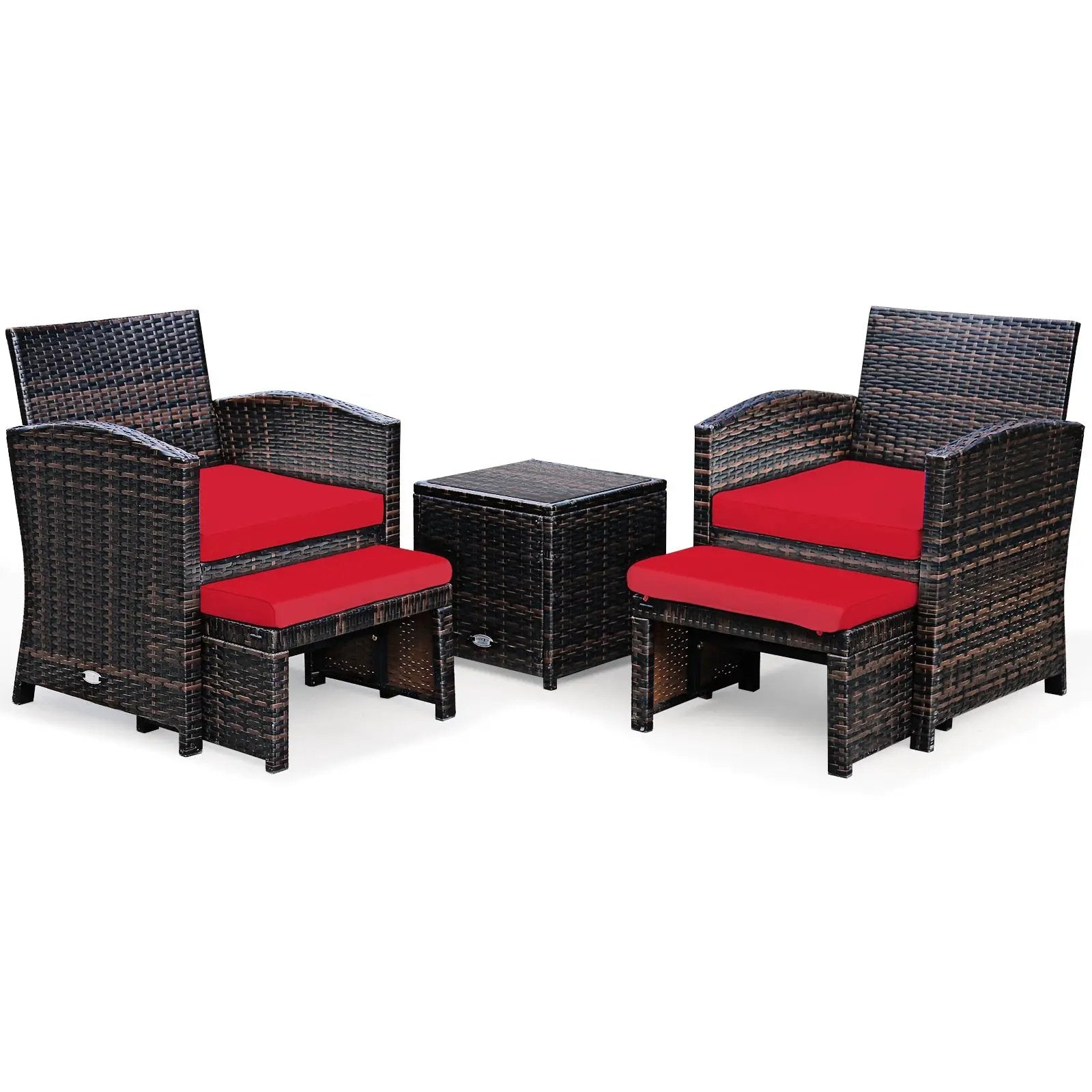 5 Pieces Patio Rattan Furniture Set with Ottoman and Tempered Glass Coffee Table-Gray by DirectDeals