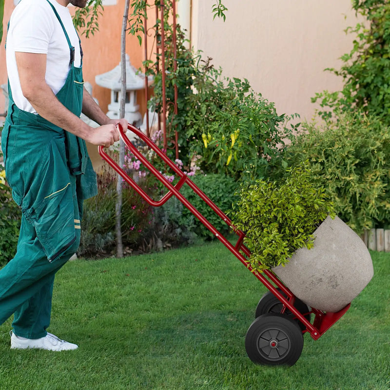 P-Handle Sack Truck with 10 Inch Wheels and Foldable Load Area-Red by DirectDeals