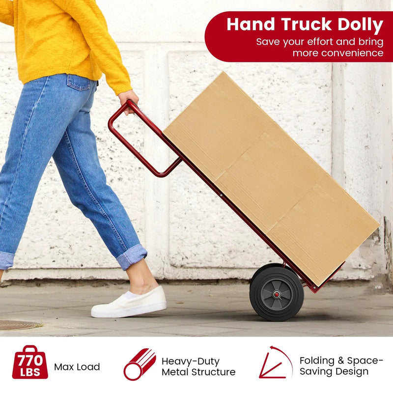 P-Handle Sack Truck with 10 Inch Wheels and Foldable Load Area-Red by DirectDeals