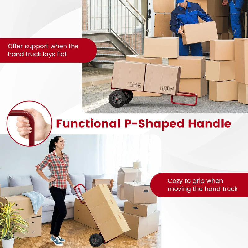 P-Handle Sack Truck with 10 Inch Wheels and Foldable Load Area-Red by DirectDeals