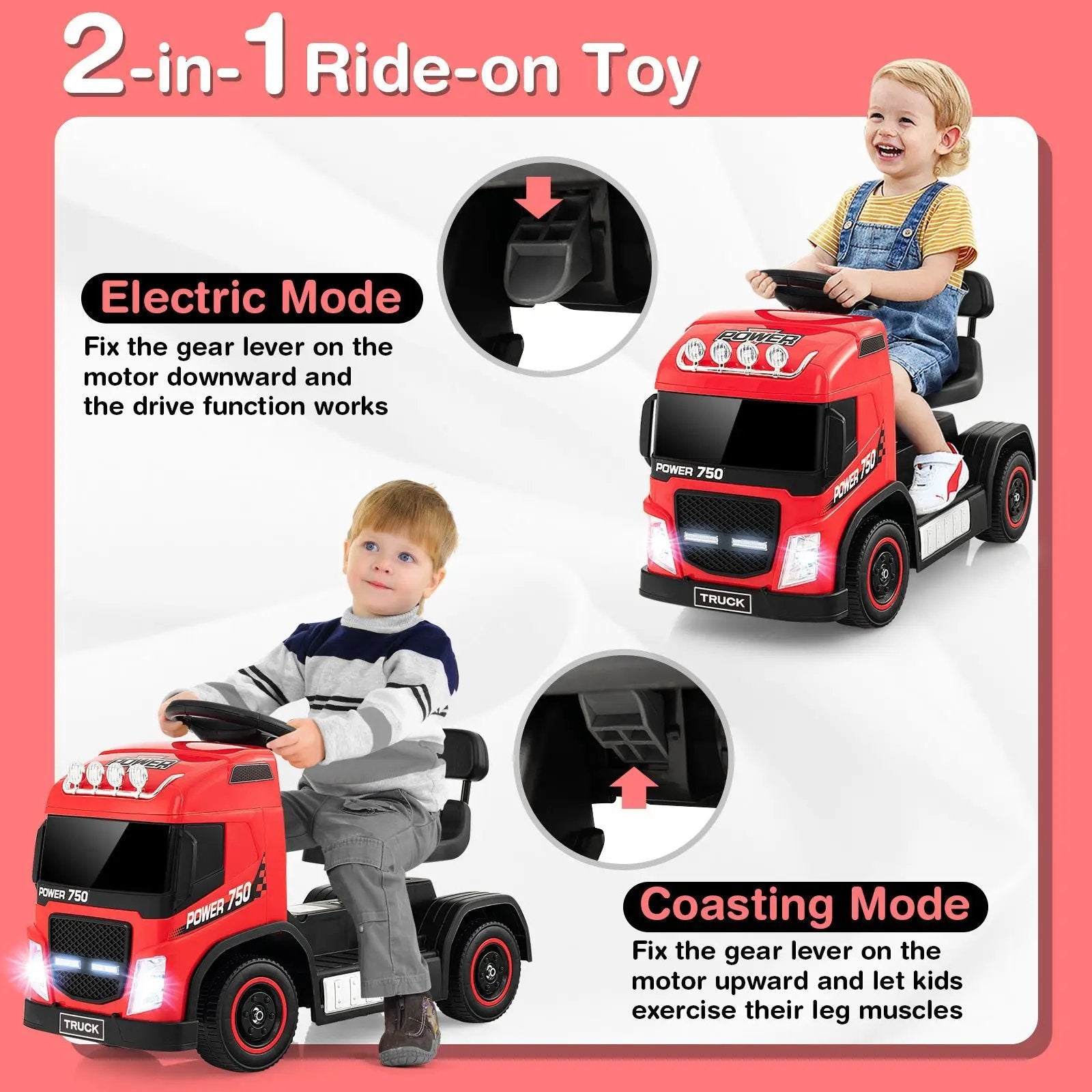 6V Kids Electric Ride-on Truck with Height Adjustable Seat-Red by DirectDeals