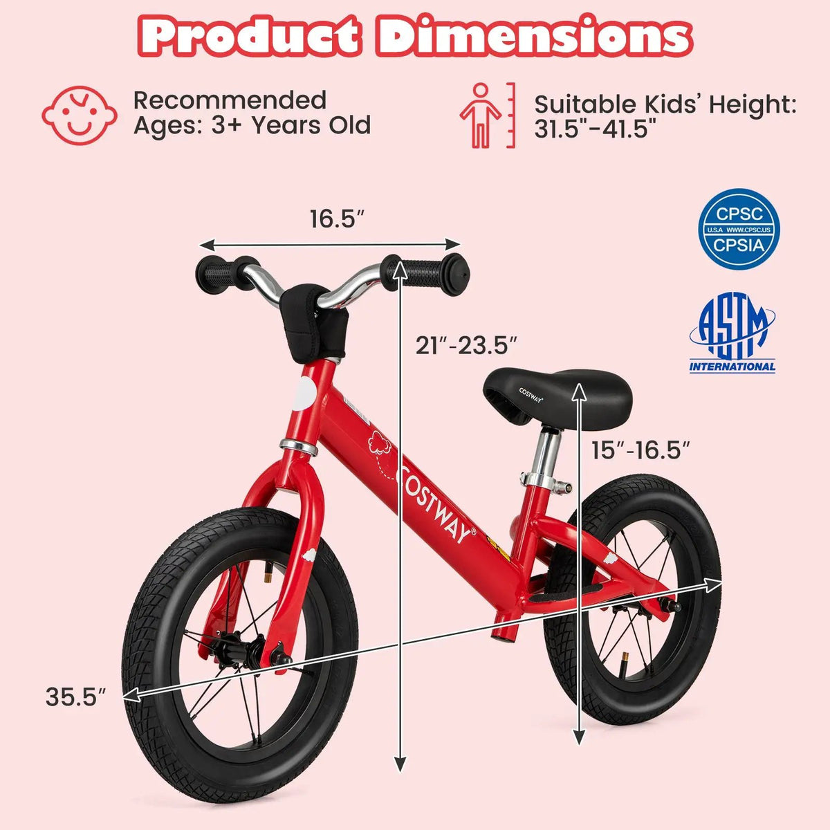 12 Inch Toddler Balance Bike with Height Adjustable Handlebar and Seat by DirectDeals