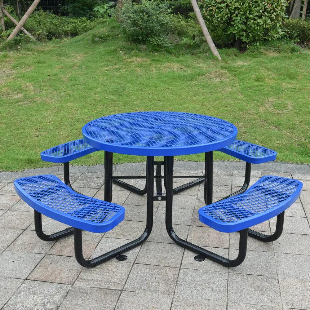 Large 46-Inch Heavy-Duty Round Outdoor Steel Picnic Table With Umbrella Hole (SAK96428) by SAKSBY WHOLESALE