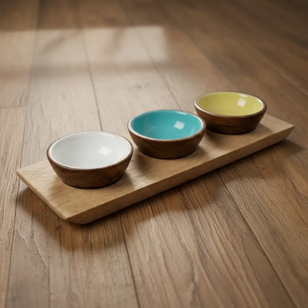 House of Avana Mango Wood Condiment Set with Enamel Bowls by House Of Avana