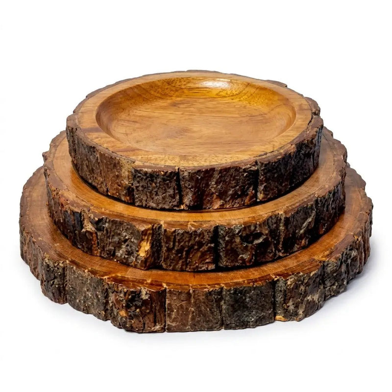 House of Avana Round Tree Mango Wood Platter Set of 3 by House Of Avana