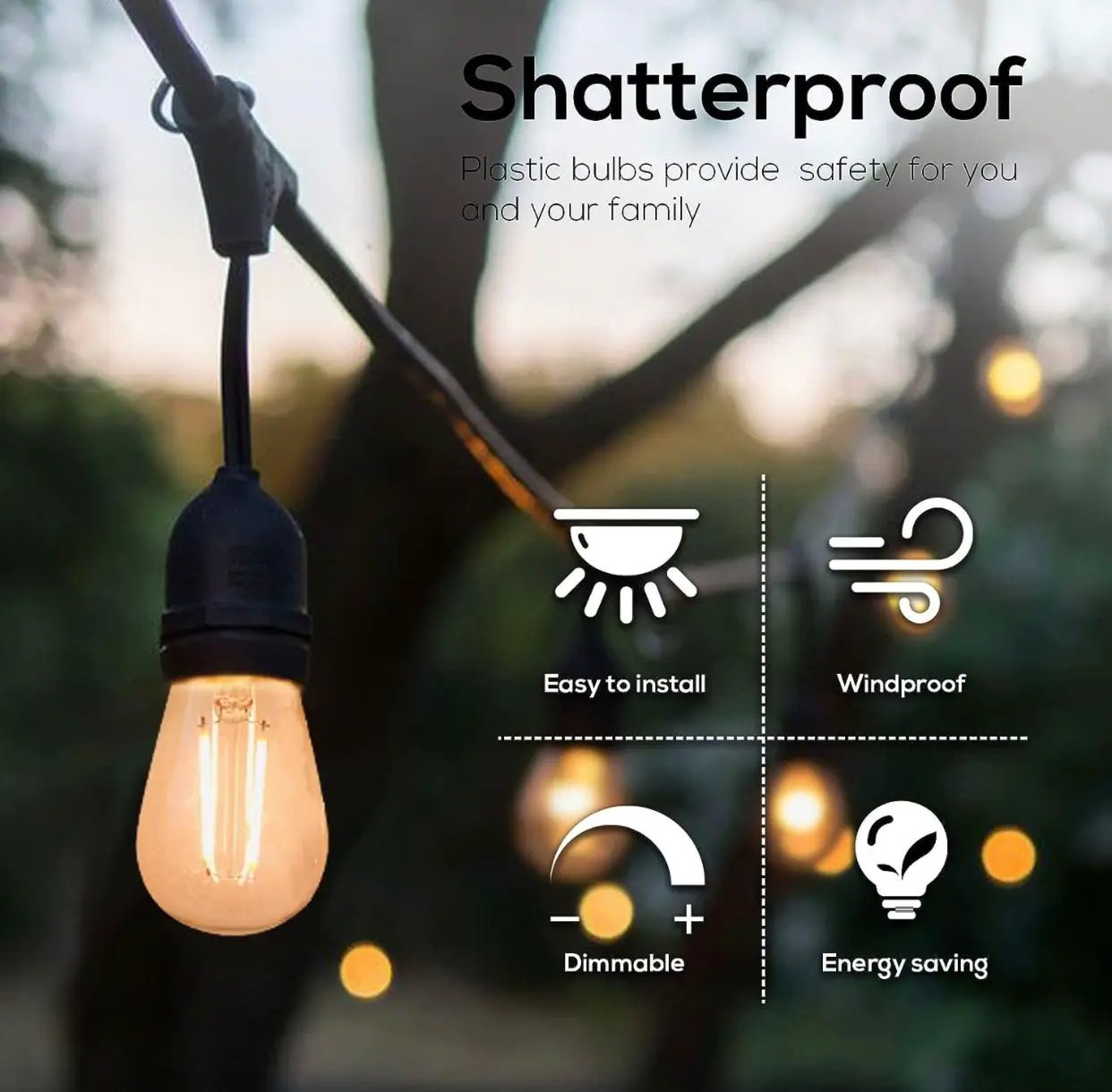 Replacement Bulb PRO LED Energy Efficient 2 Watt Warm White 2500K Dimmable Bulb - 12 Pack - E26 Base by Outdoor Solar Outlet