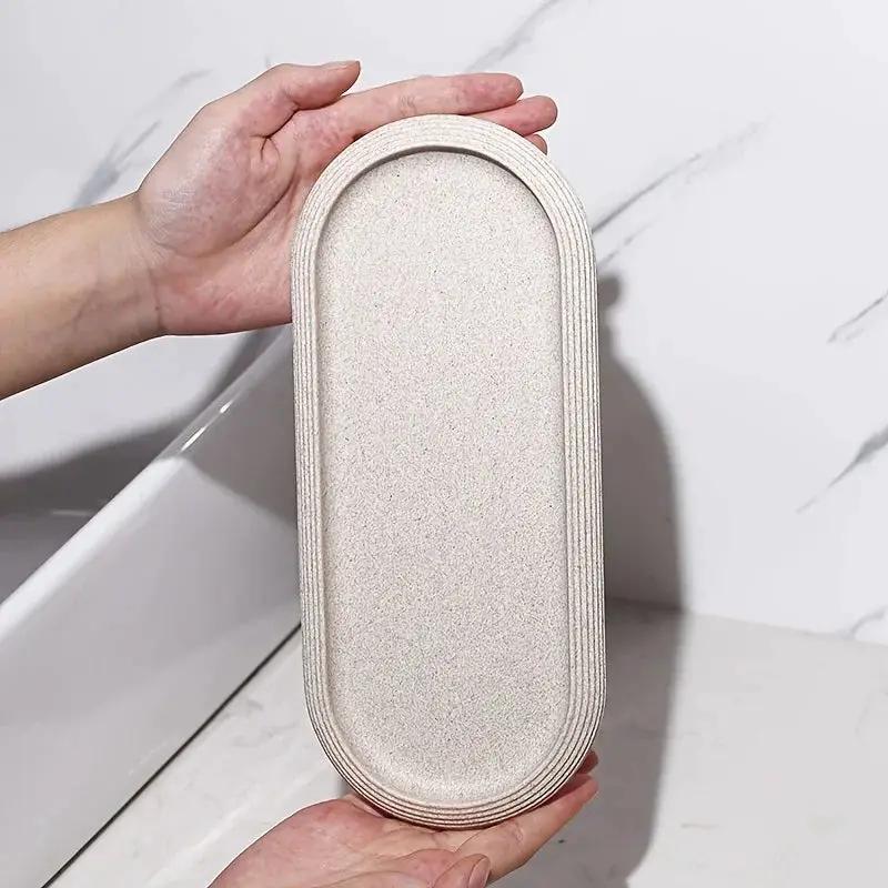 [Resin Art Tray] Elegant Resin Art Striped Bathroom Vanity Tray | Oval Design with Textured Surface, Bathroom Organizer, Neutral Tone Tray, Bathroom Decor And Accessories by House Of Avana