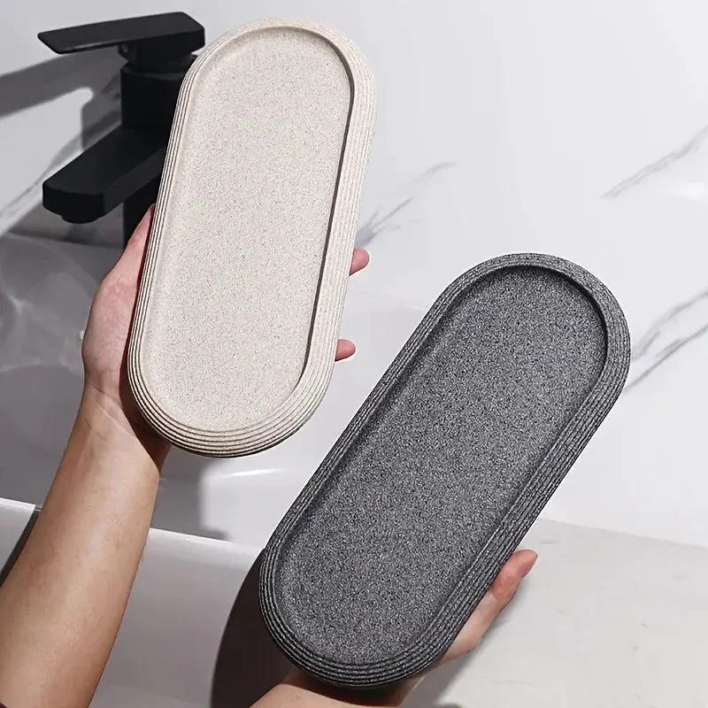 [Resin Art Tray] Elegant Resin Art Striped Bathroom Vanity Tray | Oval Design with Textured Surface, Bathroom Organizer, Neutral Tone Tray, Bathroom Decor And Accessories by House Of Avana