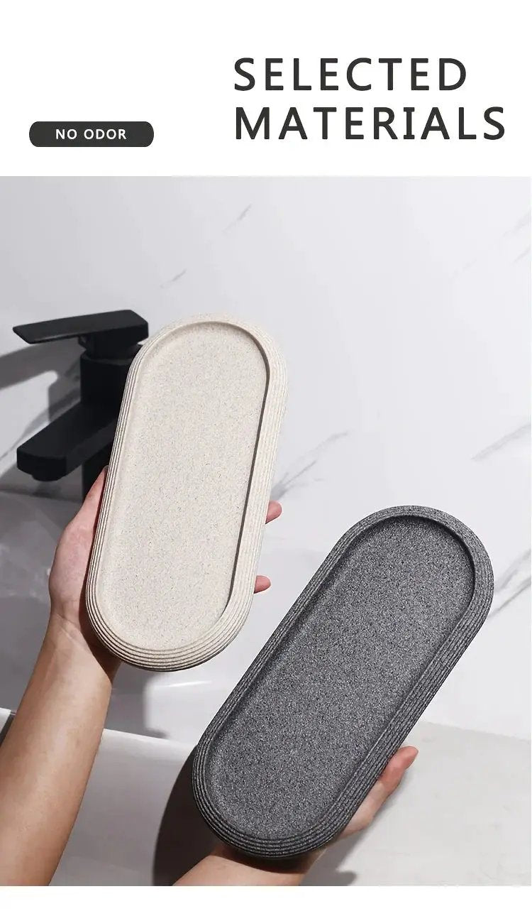 [Resin Art Tray] Elegant Resin Art Striped Bathroom Vanity Tray | Oval Design with Textured Surface, Bathroom Organizer, Neutral Tone Tray, Bathroom Decor And Accessories by House Of Avana