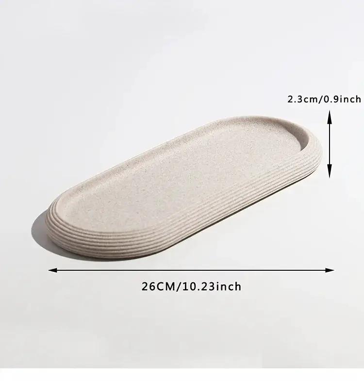 [Resin Art Tray] Elegant Resin Art Striped Bathroom Vanity Tray | Oval Design with Textured Surface, Bathroom Organizer, Neutral Tone Tray, Bathroom Decor And Accessories by House Of Avana
