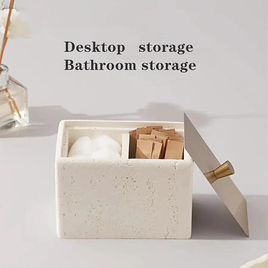 Resin Bathroom Containers with Lids Bathroom Organizer Storage Swabs Can Dental floss Can q-tip Storage Toothpick Holder Bathroom Canister Vanity Storage Jars Organizer for Swabs,Bath Salts Makeup Sponges Bath salt tank, Cani by House Of Avana