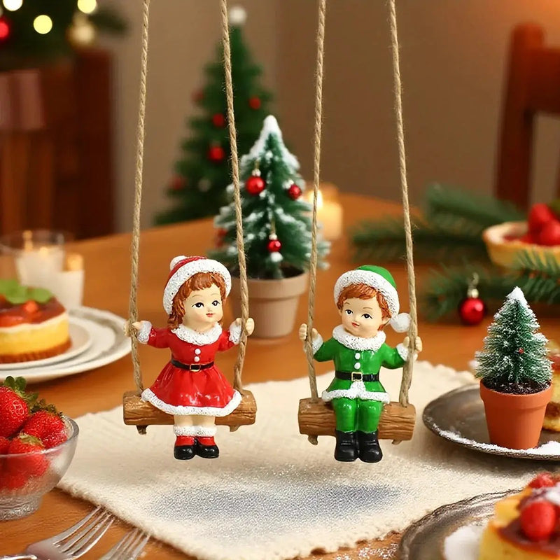 Resin Christmas Boy and Girl Pendant Decorations for Home Wall and Tree by House Of Avana