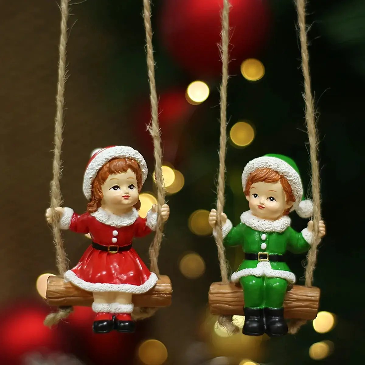 Resin Christmas Boy and Girl Pendant Decorations for Home Wall and Tree by House Of Avana