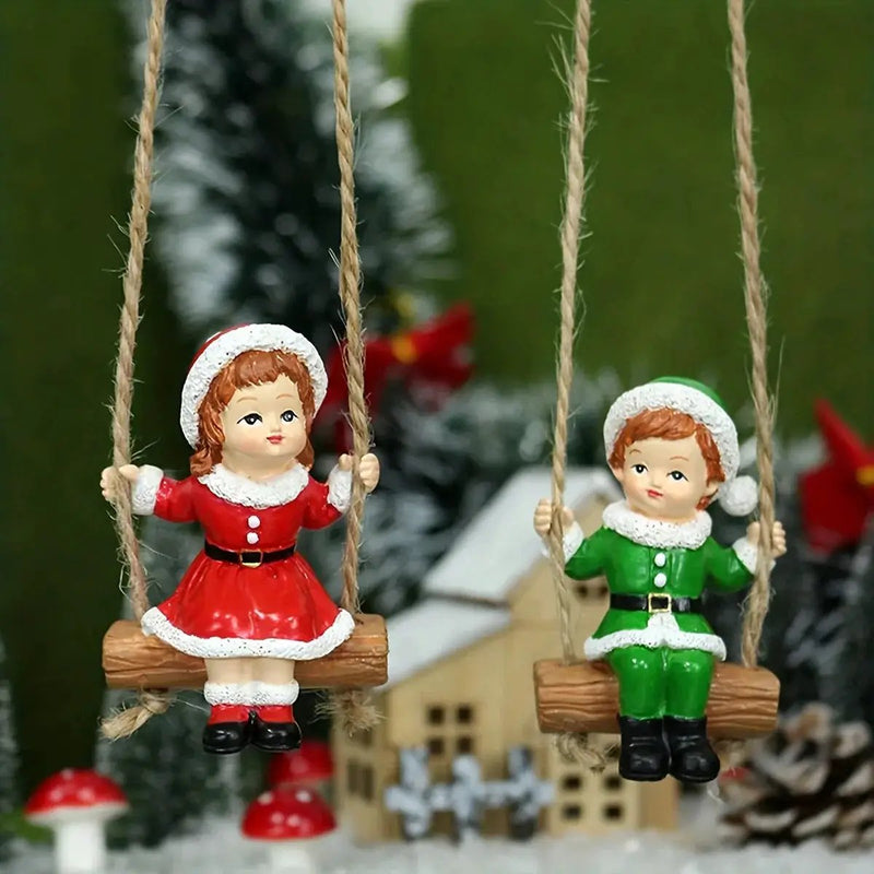Resin Christmas Boy and Girl Pendant Decorations for Home Wall and Tree by House Of Avana