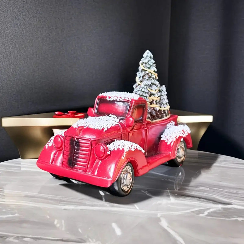 Resin Christmas Figurine Vintage Red Truck with Tree by House Of Avana