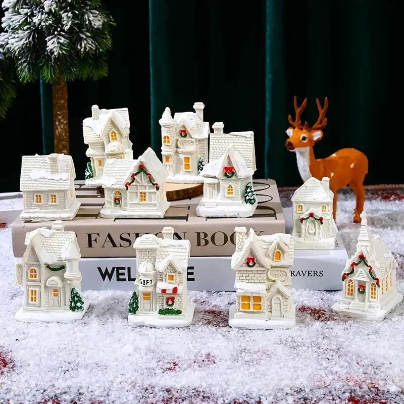 Resin Christmas House Lights, 5-Style Collectible Holiday Decorative Ornaments by House Of Avana