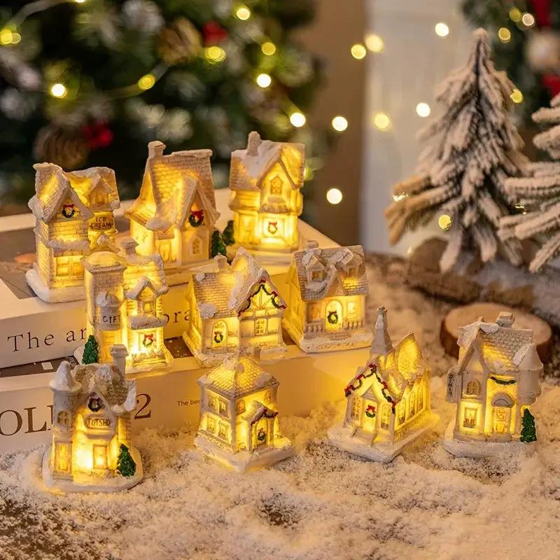 Resin Christmas House Lights, 5-Style Collectible Holiday Decorative Ornaments by House Of Avana
