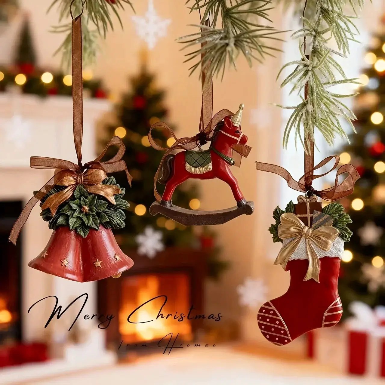 Resin Christmas Tree Decoration Pendants with Ribbons & Pine Cones by House Of Avana