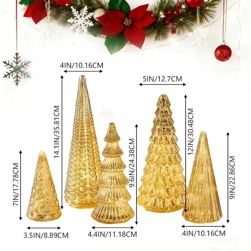 Resin Christmas Tree Statue Ornament Set of 5 Luminous Pieces by House Of Avana