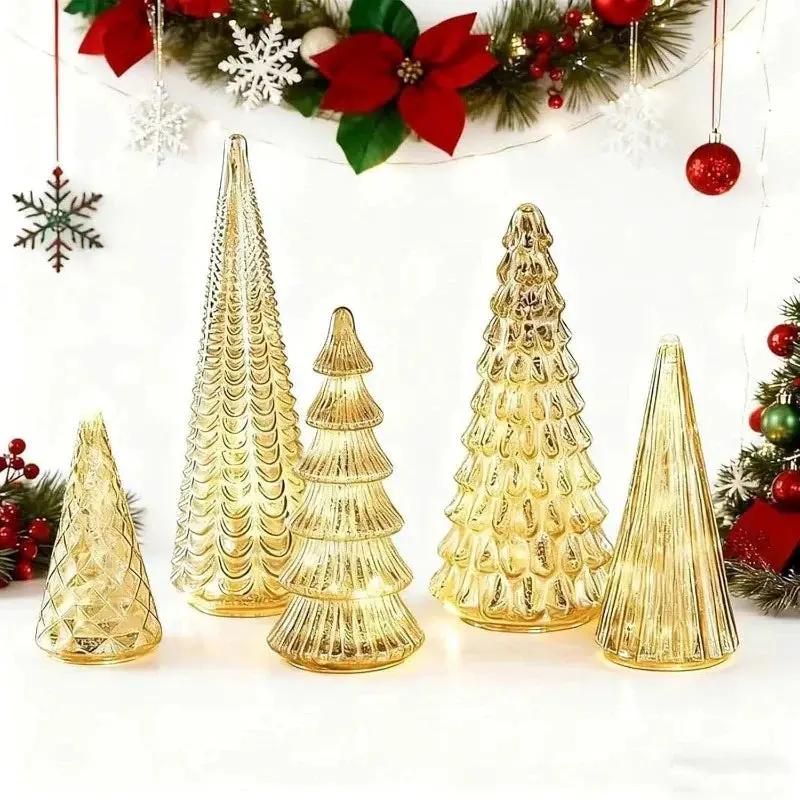 Resin Christmas Tree Statue Ornament Set of 5 Luminous Pieces by House Of Avana