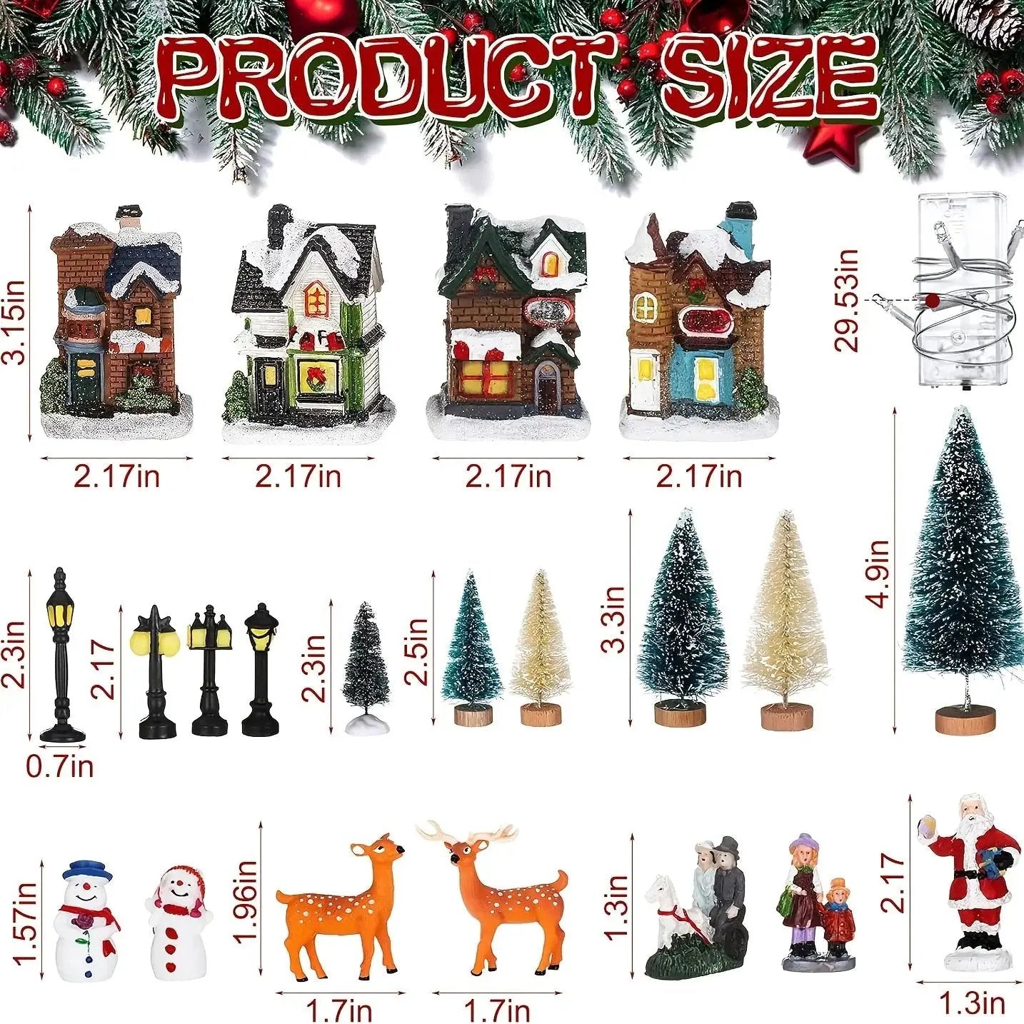 Resin Christmas Village Set with Lighted Snowy Houses by House Of Avana
