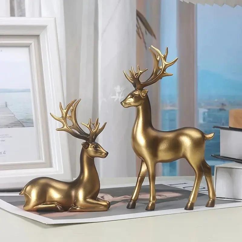 Resin Deer Figurines Black and Golden Color by House Of Avana