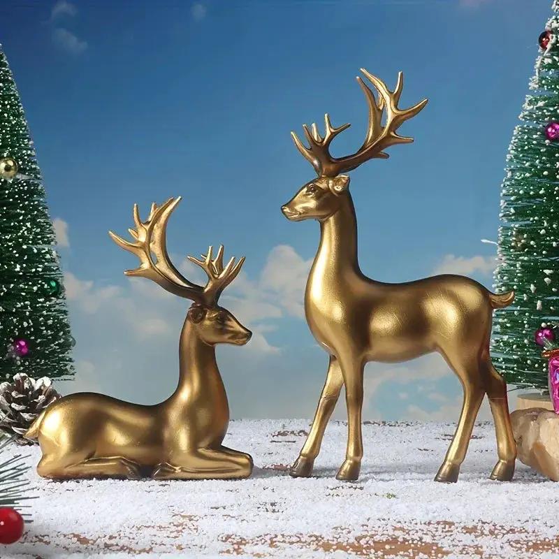 Resin Deer Figurines Black and Golden Color by House Of Avana