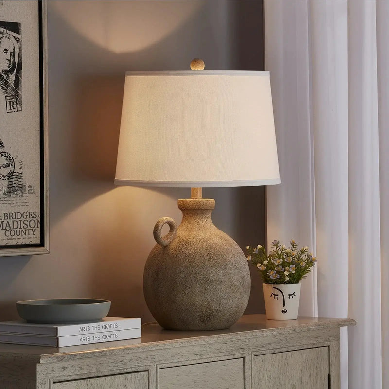 Resin Farmhouse Table Lamp with 3-Way Dimming and USB Port, White Shade, 24 by House Of Avana