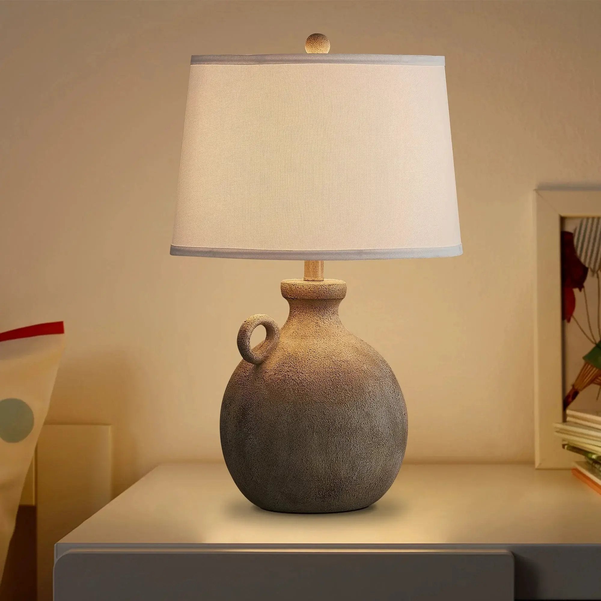 Resin Farmhouse Table Lamp with 3-Way Dimming and USB Port, White Shade, 24 by House Of Avana