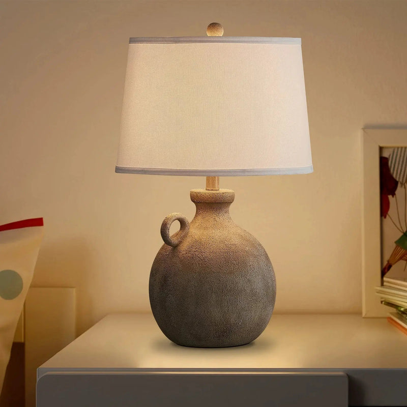 Resin Farmhouse Table Lamp with 3-Way Dimming and USB Port, White Shade, 24 by House Of Avana