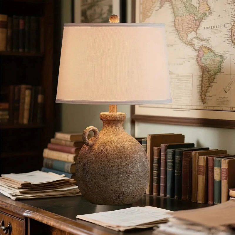 Resin Farmhouse Table Lamp with 3-Way Dimming and USB Port, White Shade, 24 by House Of Avana